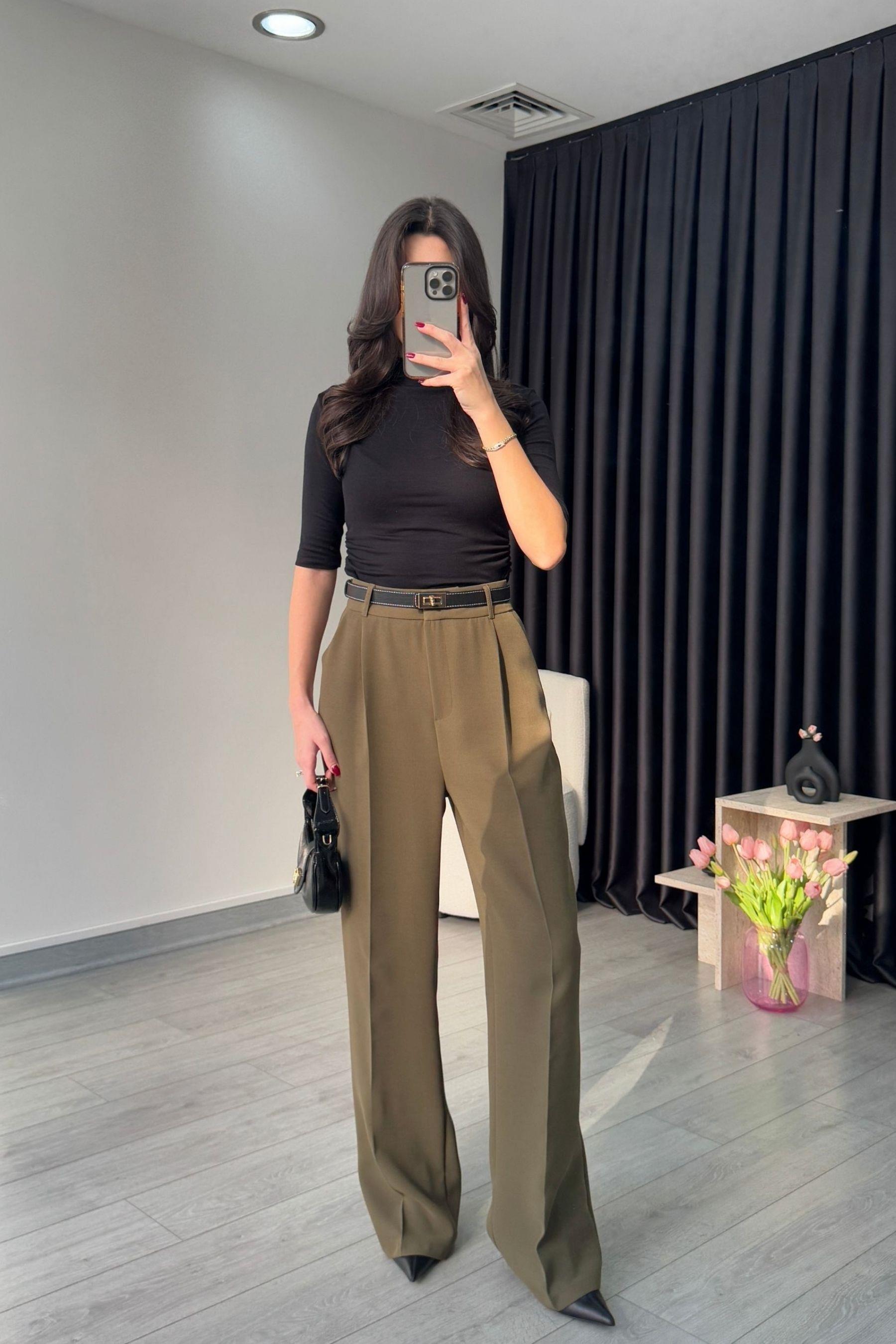 Linda Haki Premium Krep Kumaş Pantolon