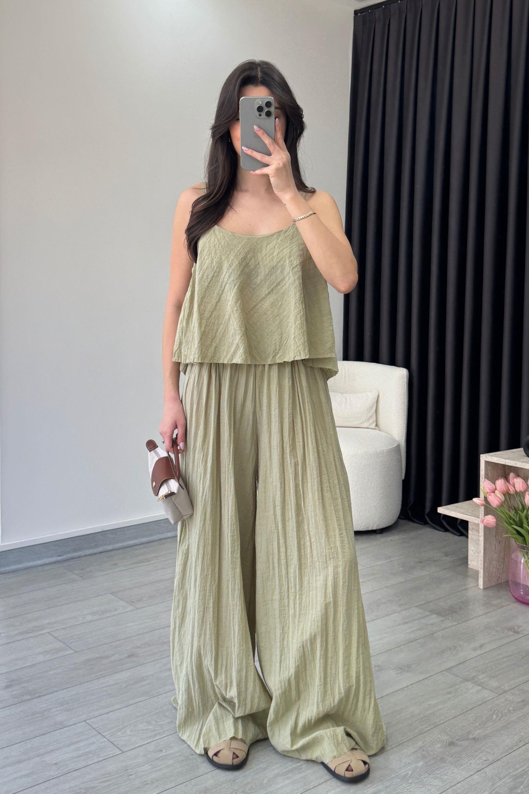 Lore Mint Dokulu Bluz Pantolon Takım