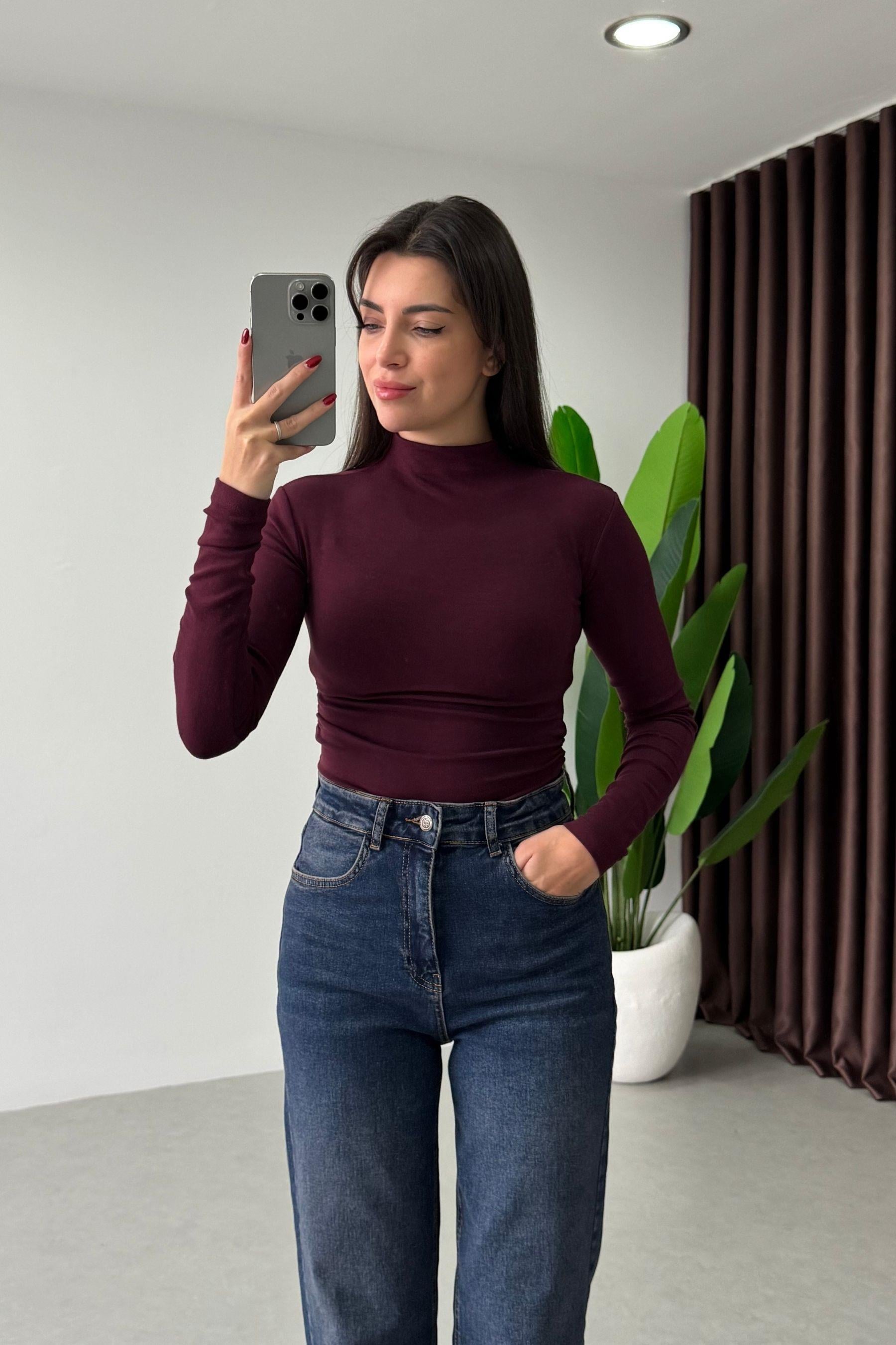 Minima Bordo Drapeli Uzun Kollu Body 