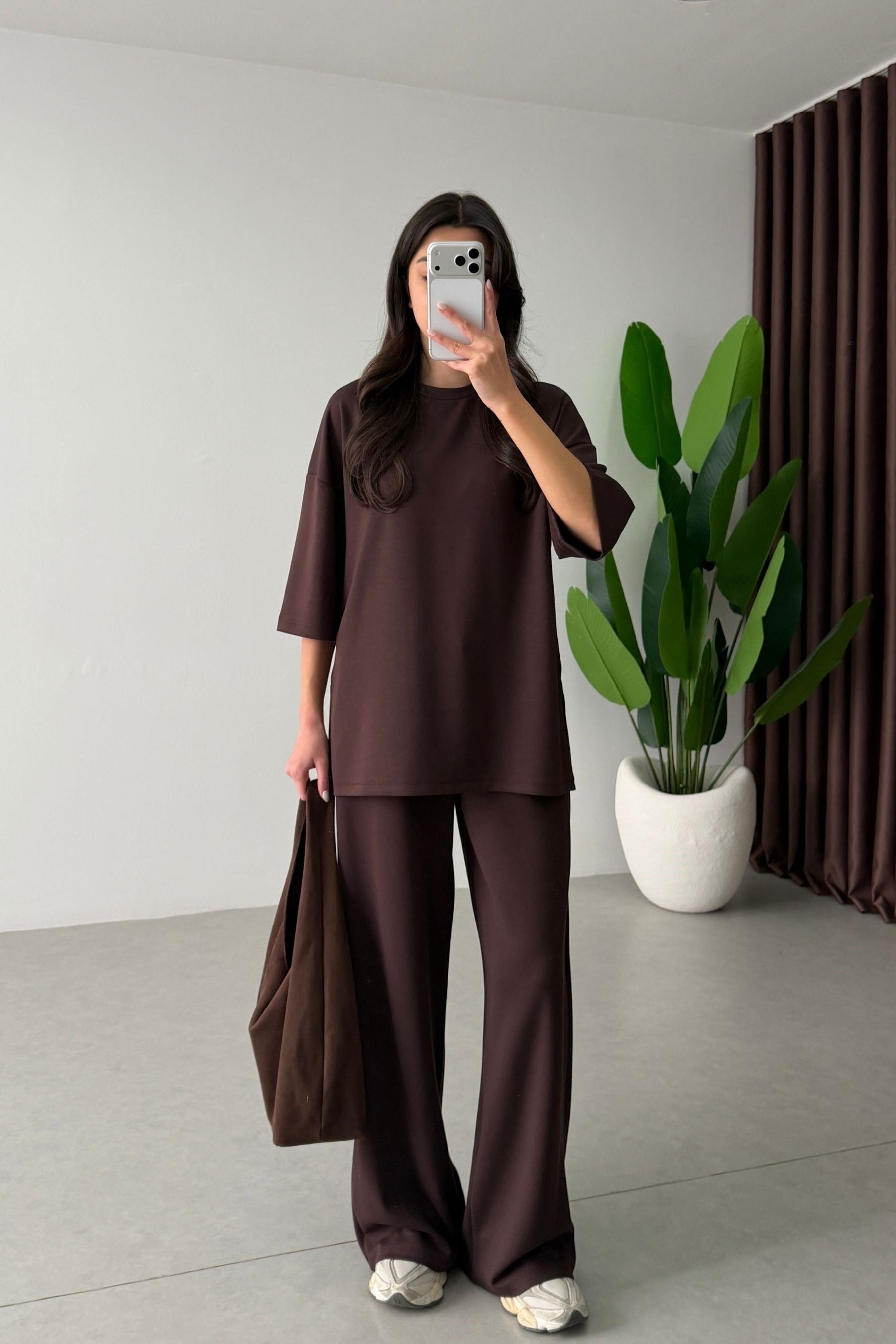 Mono Kahverengi Oversize Eşofman Takım