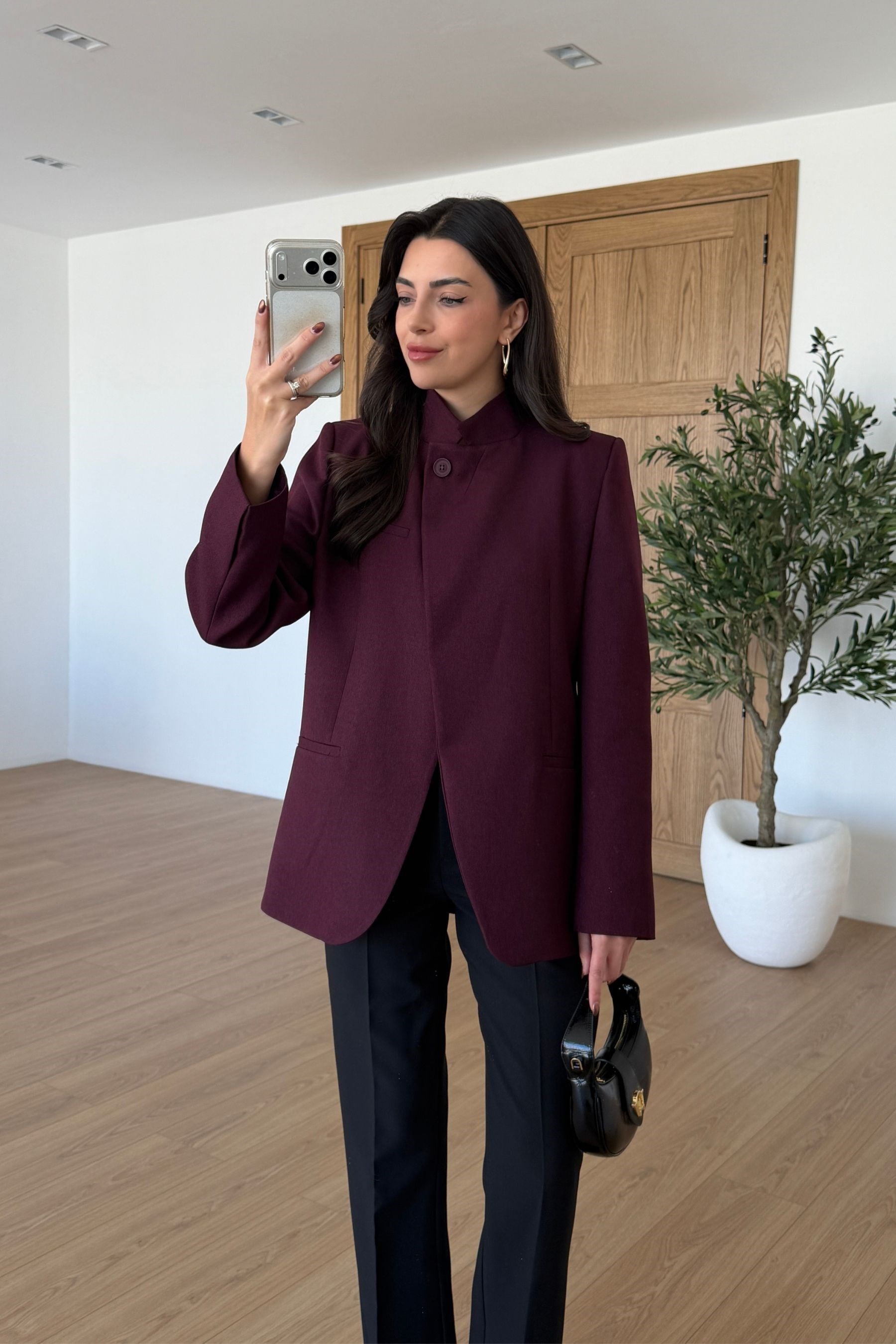 Moxy Bordo Dik Yaka Kruvaze Ceket