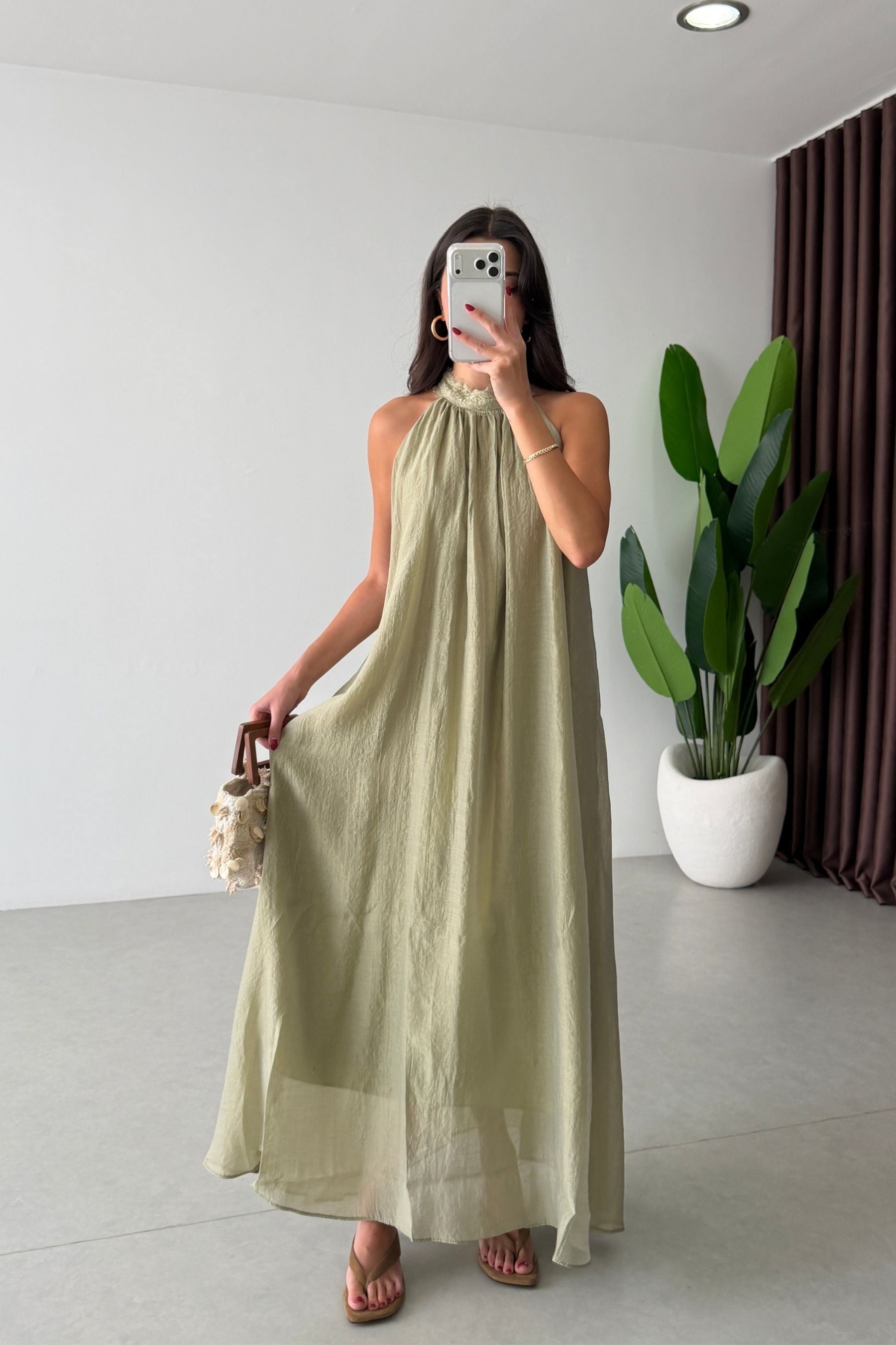 Naro Mint Dantel Yaka Maxi Elbise
