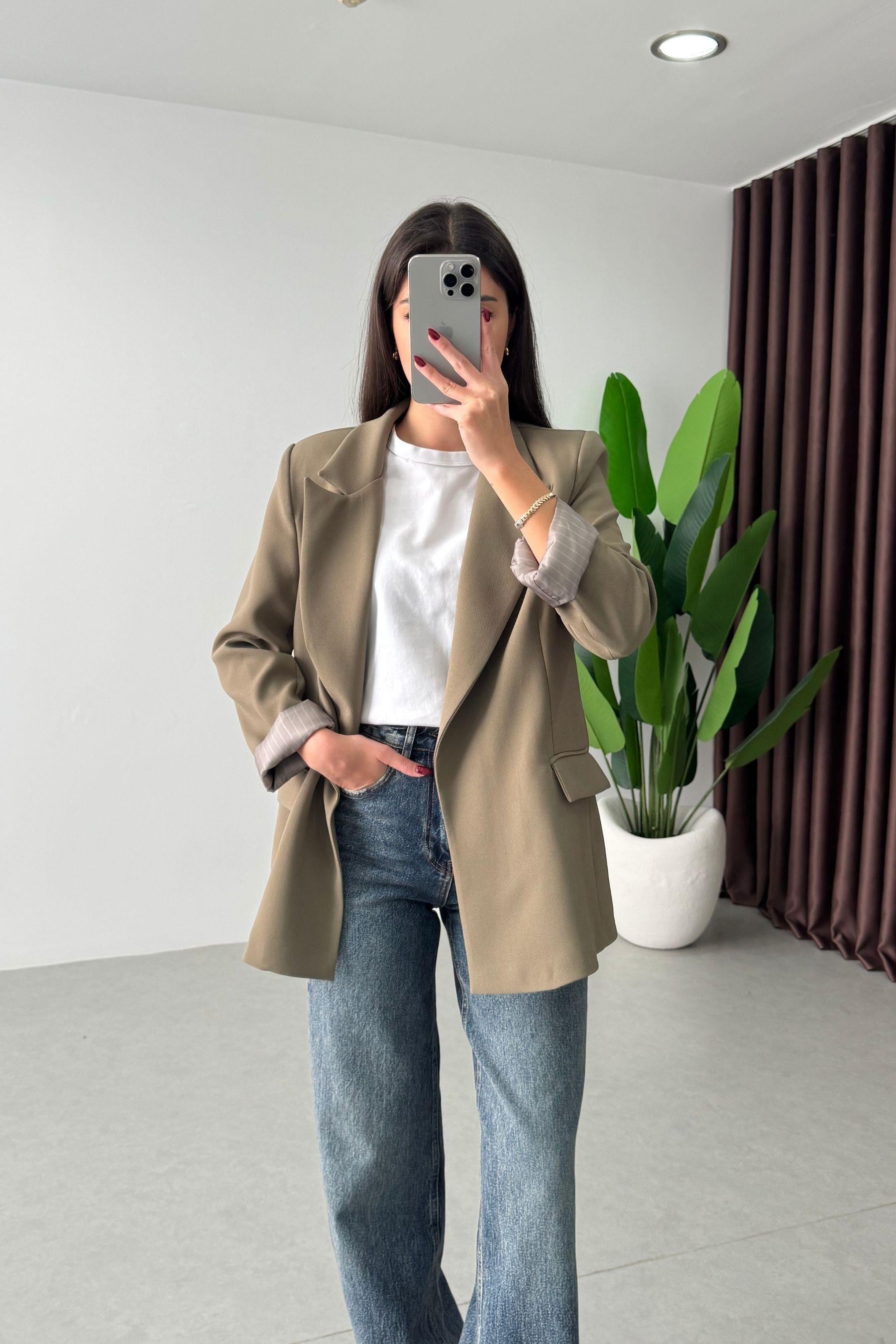 Nowan Haki Çizgili Astar Detay Blazer