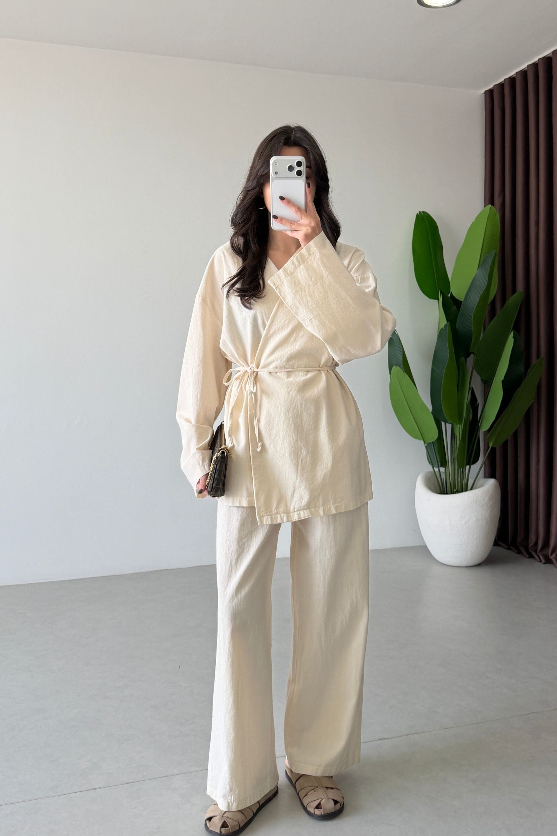 Osila Natural Keten Kimono Takım