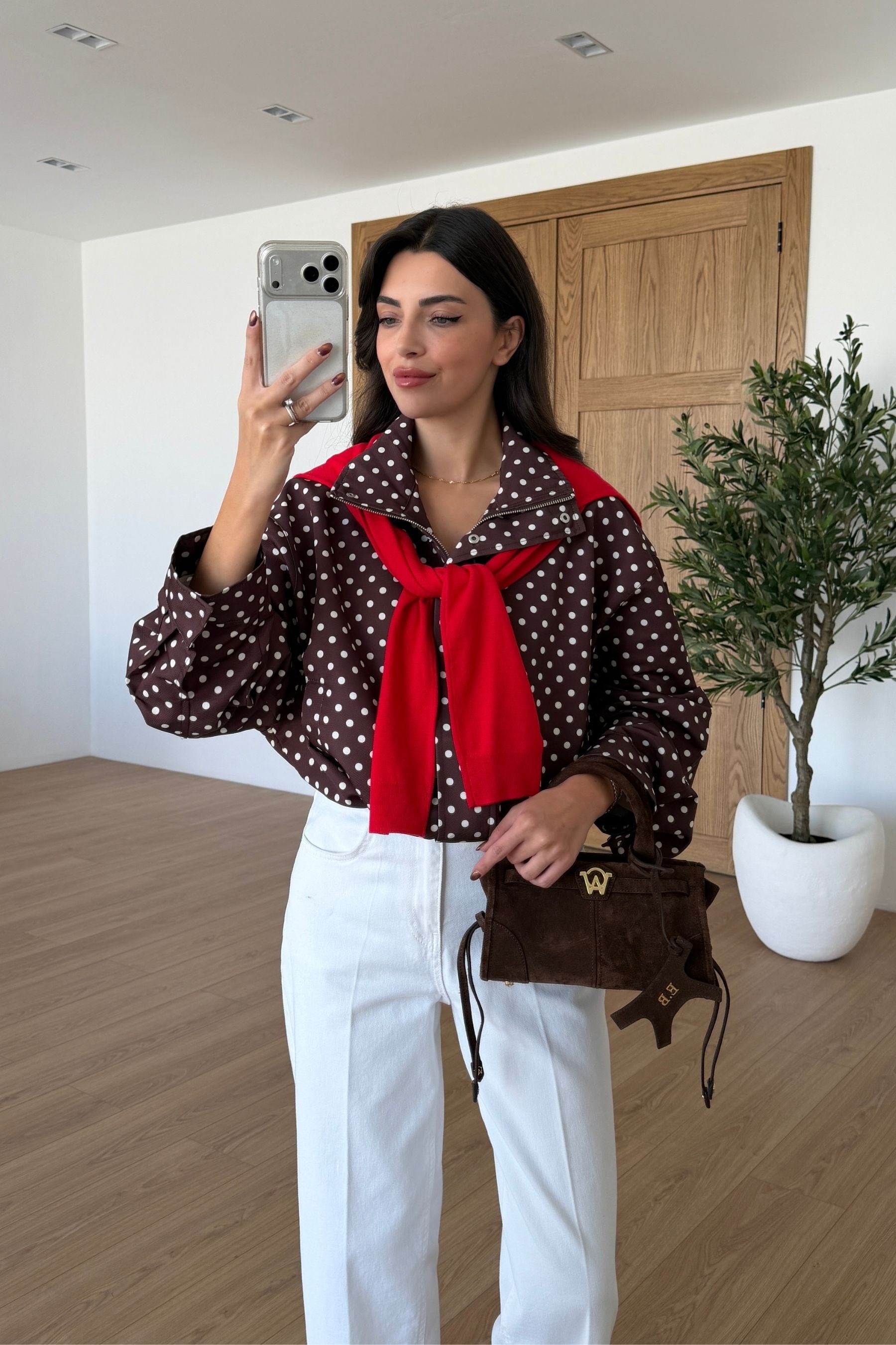 Palme Kahve Puantiyeli Bomber Ceket
