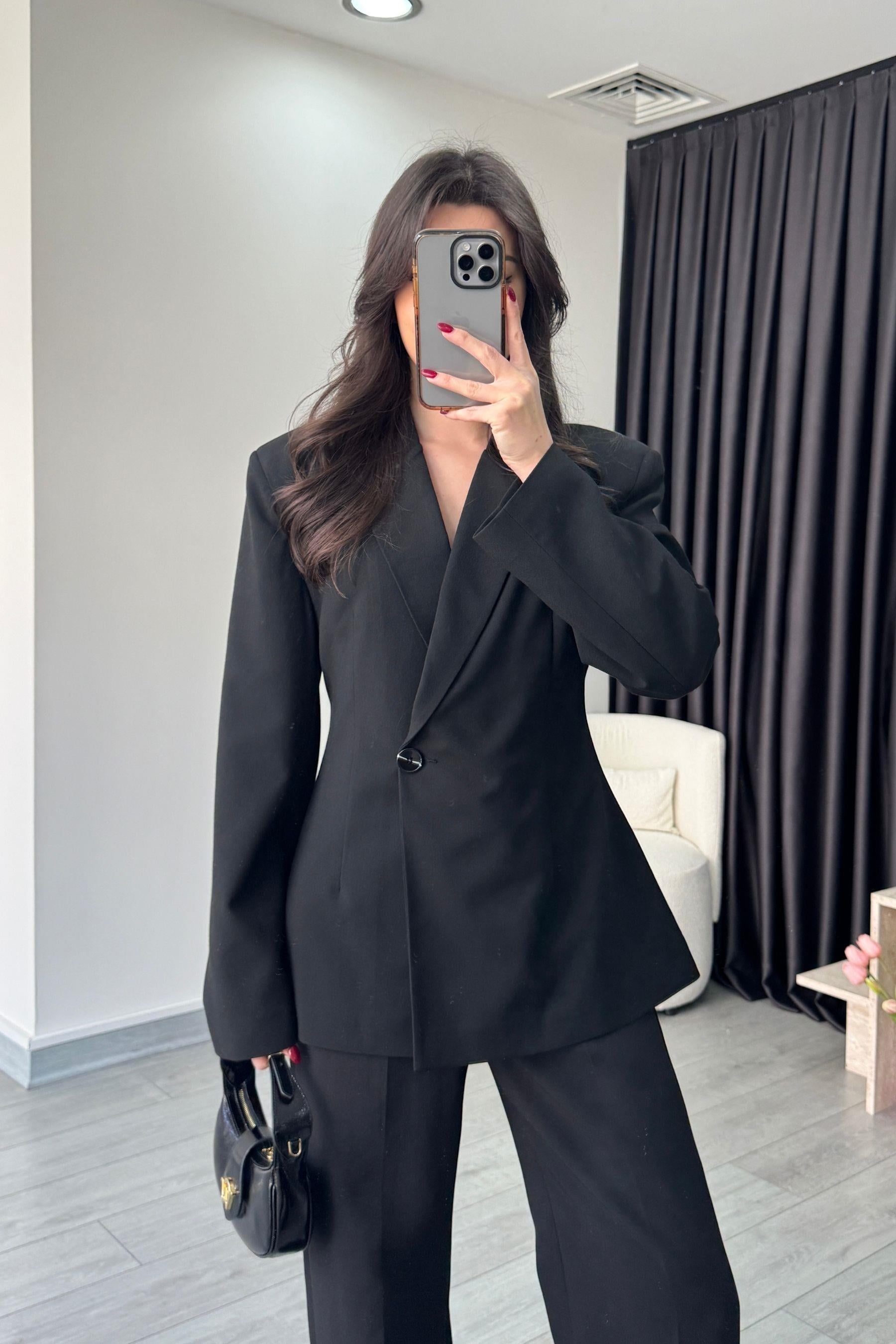 Premium Siyah Kruvaze Blazer Ceket