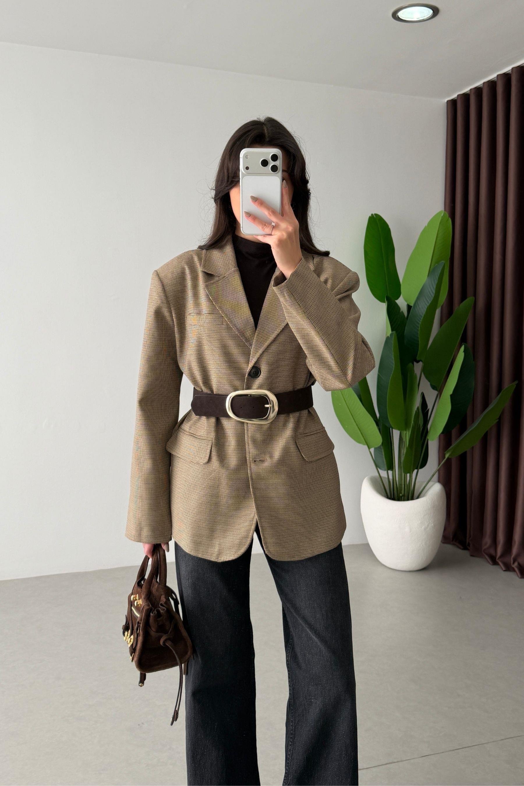 Sion Kemerli Ekose Blazer Ceket