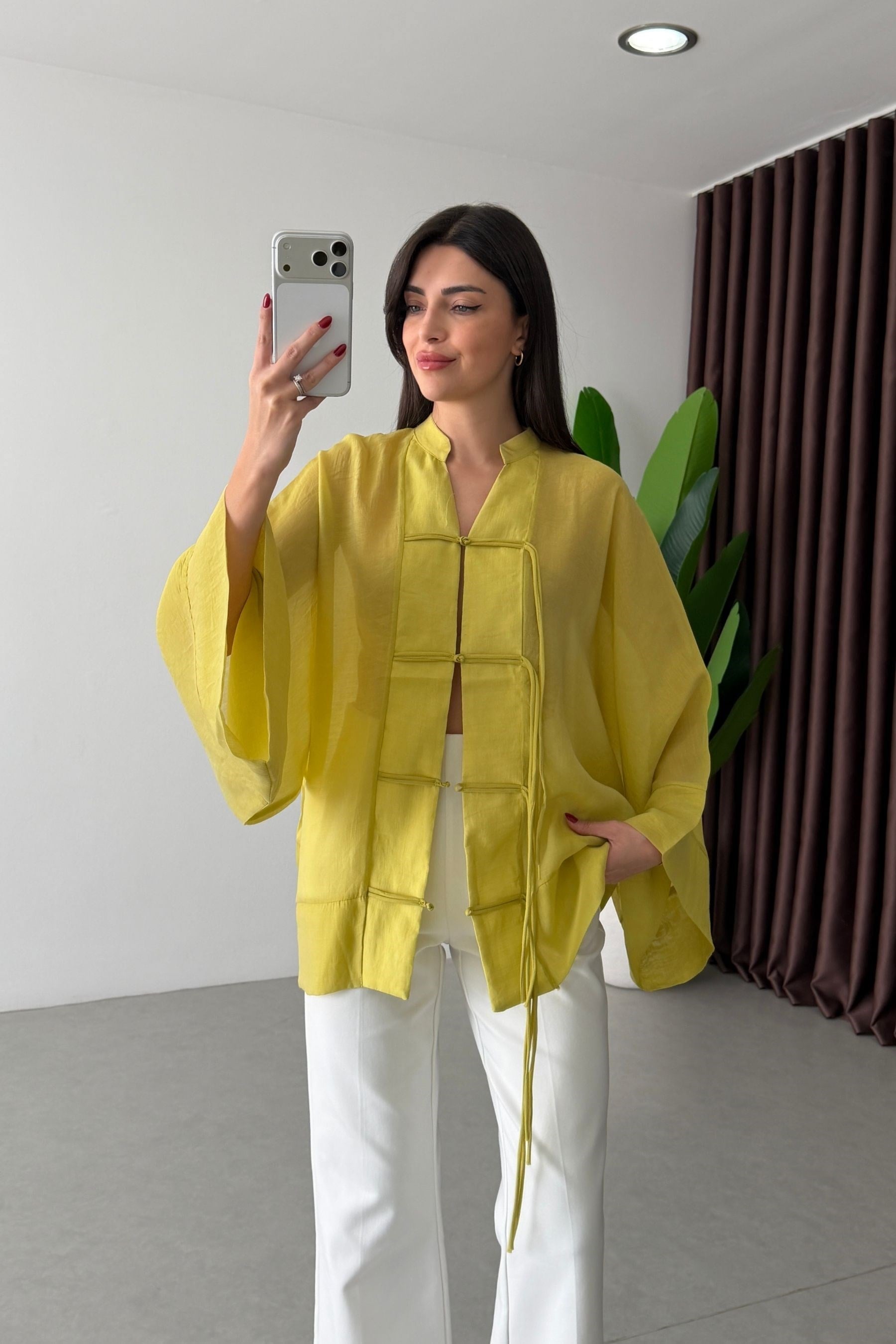 Stay Yeşil Şifon Kimono Gömlek
