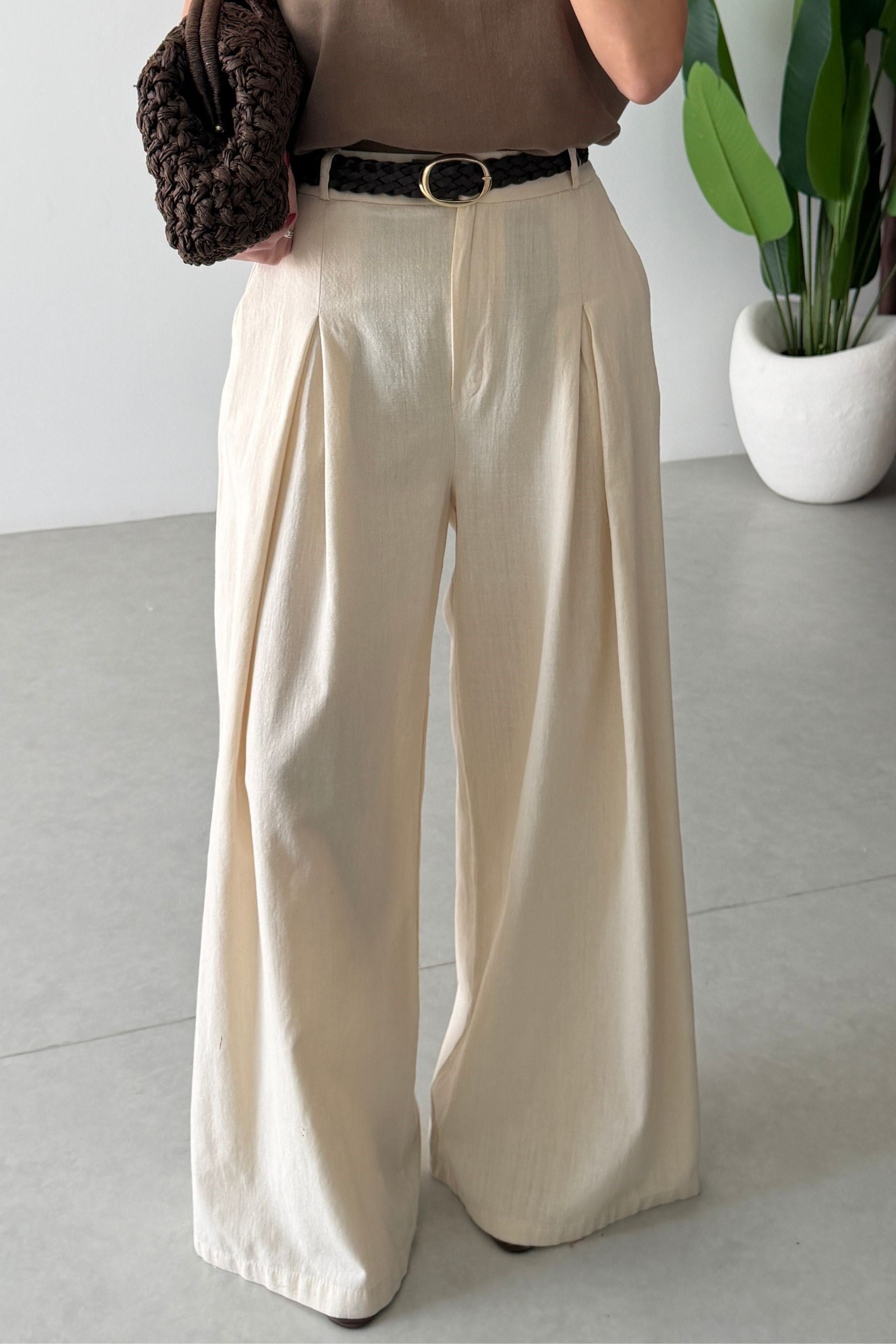Yone Natural Kemerli Keten Pantolon