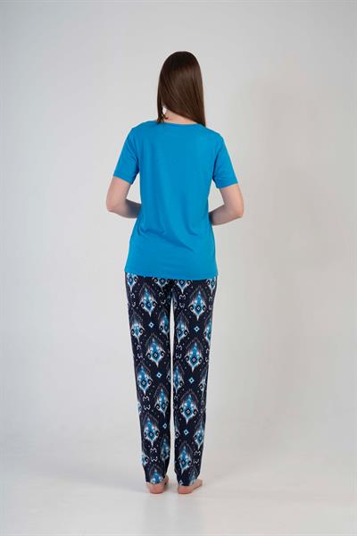  Kadın Bisiklet Yaka Kısa Kol Altı Uzun Pijama Takım | 2100922947