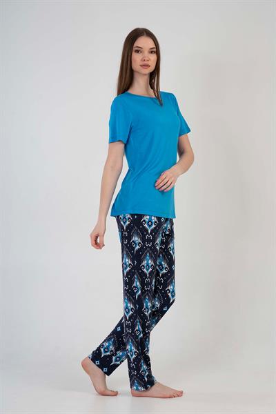  Kadın Bisiklet Yaka Kısa Kol Altı Uzun Pijama Takım | 2100922947