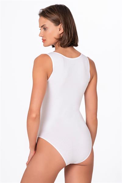 Kadın Pamuklu Likralı Süprem Kalın Askılı Kancalı Çıtçıtlı Body Zıbın | Beyaz K0602