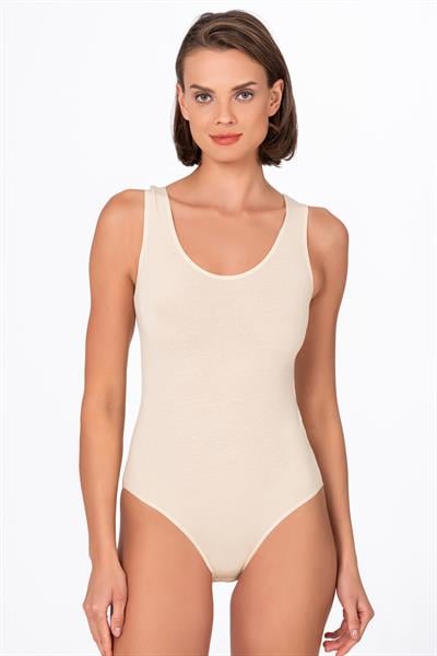 Kadın Pamuklu Likralı Süprem Kalın Askılı Kancalı Çıtçıtlı Body Zıbın | Ten K0602