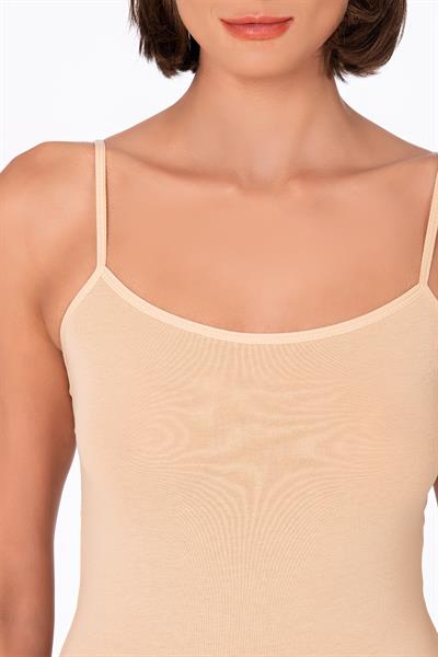 Kadın Pamuklu Likralı Süprem İnce Askılı Kancalı Çıtçıtlı Body Zıbın | Ten K0603
