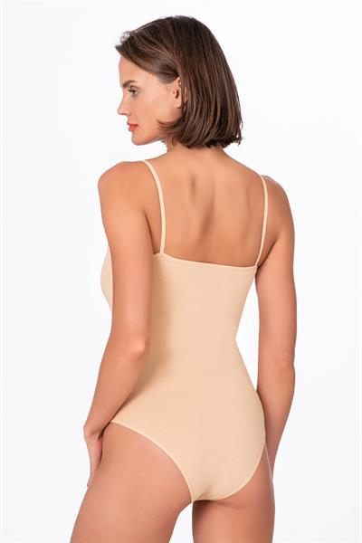 Kadın Pamuklu Likralı Süprem İnce Askılı Kancalı Çıtçıtlı Body Zıbın | Ten K0603