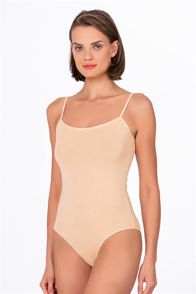 Kadın Pamuklu Likralı Süprem İnce Askılı Kancalı Çıtçıtlı Body Zıbın | Ten K0603