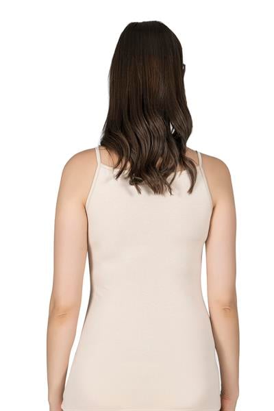 Kadın Pamuklu Modal Esnek Saten Biyeli İnce Askılı Atlet Ten |  K20586