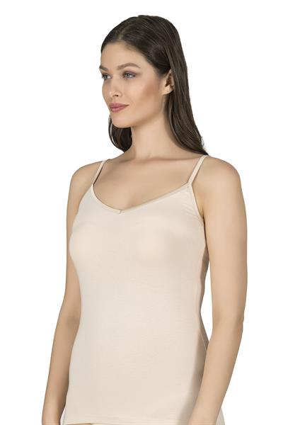 Kadın Pamuklu Modal Esnek Saten Biyeli İnce Askılı Atlet Ten |  K20586