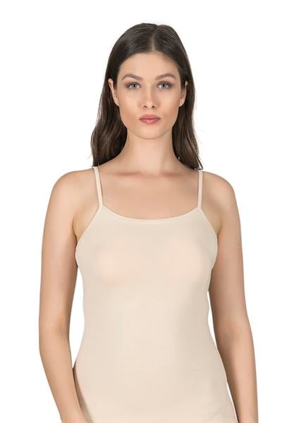 Kadın Esnek Rahat Biyeli İp Askılı Pamuklu Modal Atlet | Ten K24264