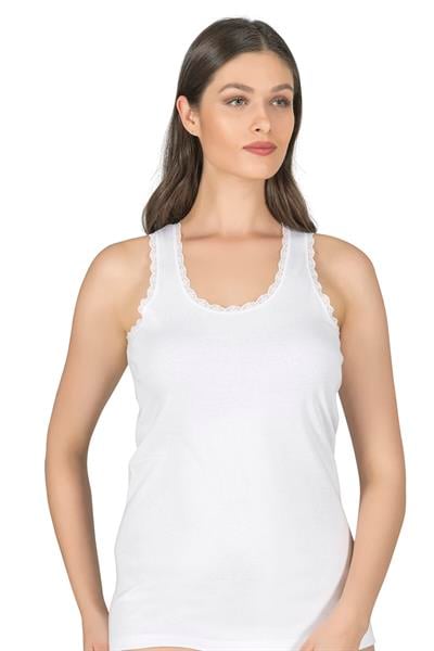 Kadın Pamuklu Kalın Askılı Büyük Beden Beyaz | K0375 