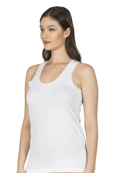 Kadın Pamuklu Kalın Askılı Büyük Beden Beyaz | K0375 