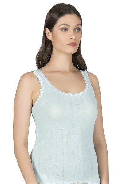 Kadın Transferli Ribana Esnek Yumoş Atlet | Turkuaz K23493