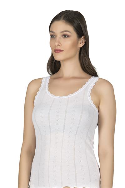 Kadın Transferli Ribana Esnek Yumoş Atlet | Beyaz K23493