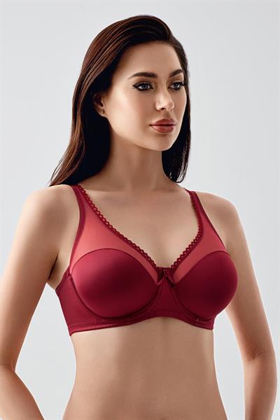 Kadın C Kap Balenli Tül Detaylı Toparlayıcı Sütyen | Bordo 2304