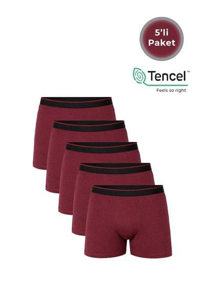 5li Paket Erkek Pamuklu Modal Boxer | Bordo K11256