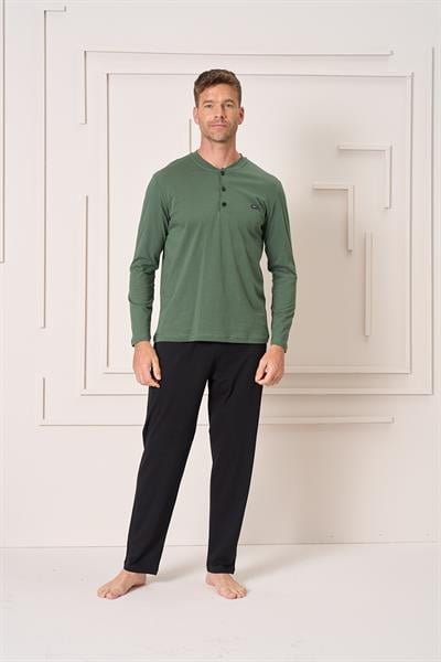Erkek Penye Süprem Genç Önü Patlı Pijama Takımı | Yeşil 4105