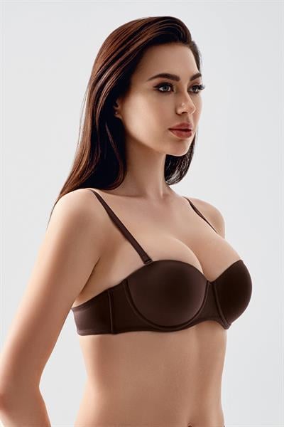 Kadın B Kap Desteksiz Çıkarılabilir Askılı Straplez Basic Sütyen | Kahve 7050