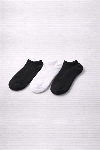 3lü Paket Erkek Siyah-Beyaz Pamuklu Patik Çorap