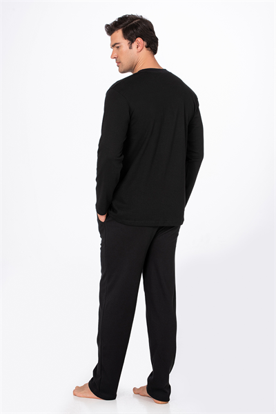 Erkek İnterlok Pamuklu Pijama Takımı | Siyah 030