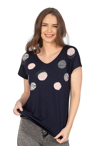 Kadın Modern Desenli Kısa Kol Viskon Bluz  | Lacivert 25862