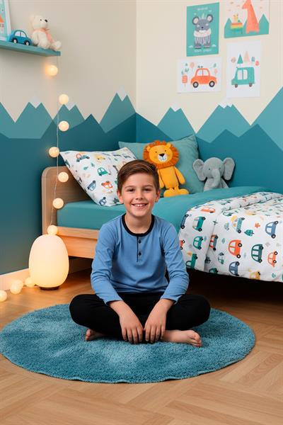 Erkek Çocuk İnterlok Bisiklet Yaka Pijama Takımı | Mavi 206