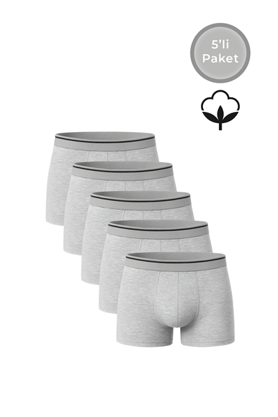 5li Paket Erkek Pamuklu Likralı Esnek Rahat Boxer Şort | Gri Melanj K11226