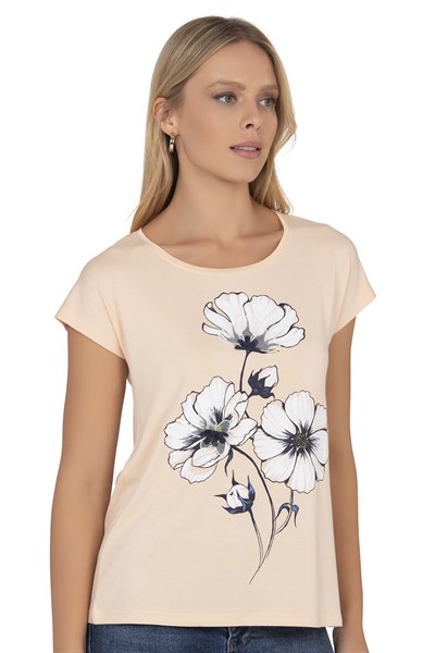 Kadın Viskon Çiçek Desenli Kısa Kol Bluz | Pudra 26533