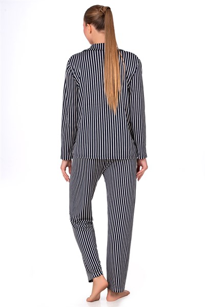 Lizbon Kumaş İçi Şardonlu Çizgili Önden Düğmeli Kadın Pijama Takımı
