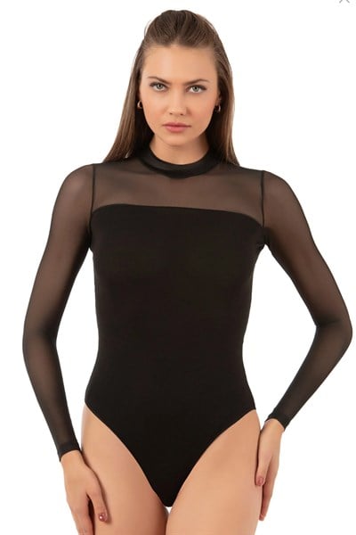 Kadın Pamuklu Transparan Kol Çıtçıtlı Body | Siyah 22779