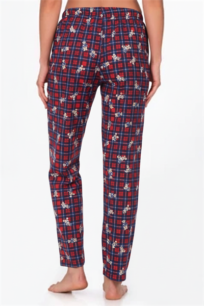 Kadın Süet Ekoseli Ayıcık Desen Pijama Tek Alt