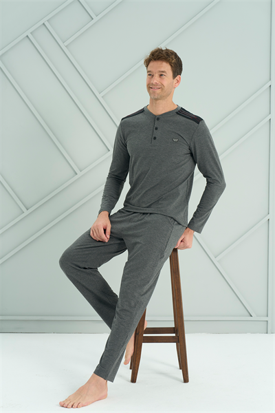 Erkek İnterlok Genç Önü Patlı Pijama Takım | Antrasit 2215