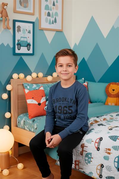 Erkek Çocuk İnterlok Bisiklet Yaka Pijama Takımı | İndigo 112