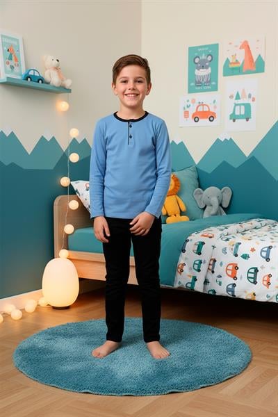 Erkek Çocuk İnterlok Bisiklet Yaka Pijama Takımı | Mavi 206