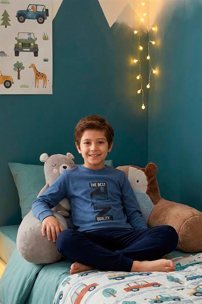 Erkek Çocuk İnterlok Bisiklet Yaka Pijama Takımı | İndigo 110