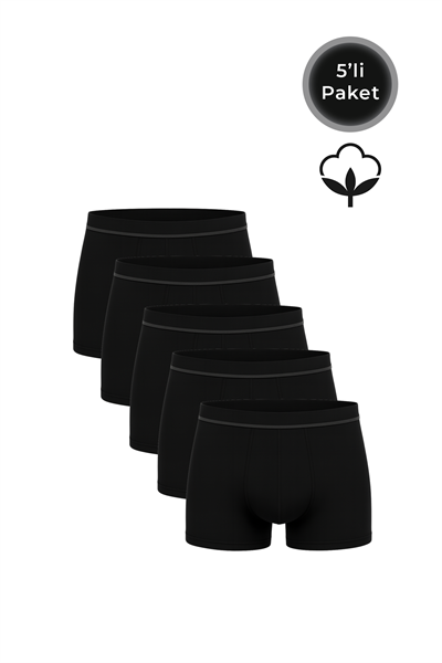5li Paket Erkek Pamuklu Likralı Esnek Rahat Boxer Şort | Siyah K11226