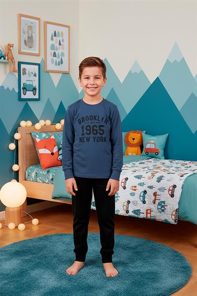 Erkek Çocuk İnterlok Bisiklet Yaka Pijama Takımı | İndigo 112