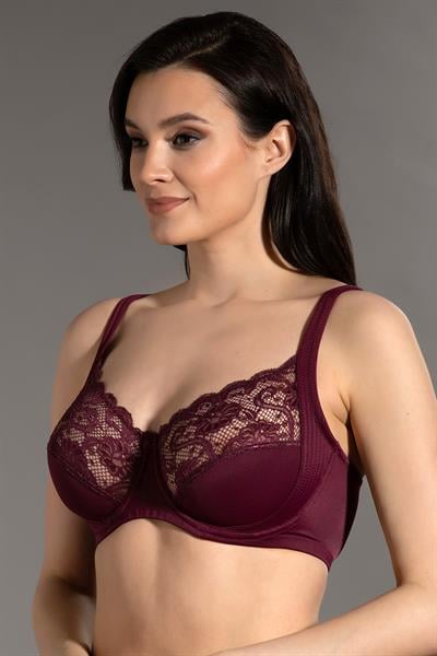 Kadın D Kap Dantelli Toparlayıcı Sütyen | Mürdüm 6000