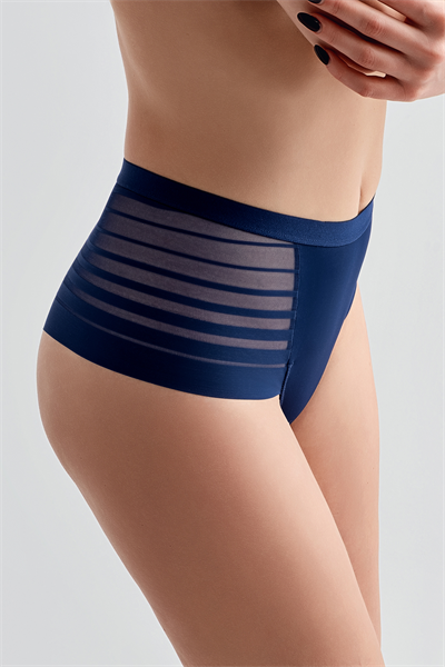 Kadın Yüksek Bel Tül Detay Brazilian Külot | Lacivert 9302-A