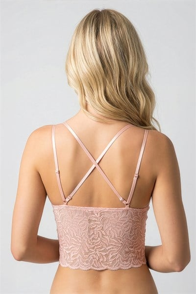 Dantel Çiçek Motifli Crop Bralet | Pudra 8427