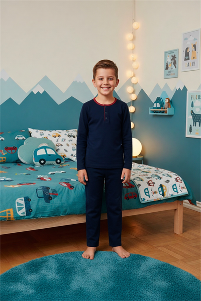 Erkek Çocuk İnterlok Bisiklet Yaka Pijama Takımı | Lacivert 200
